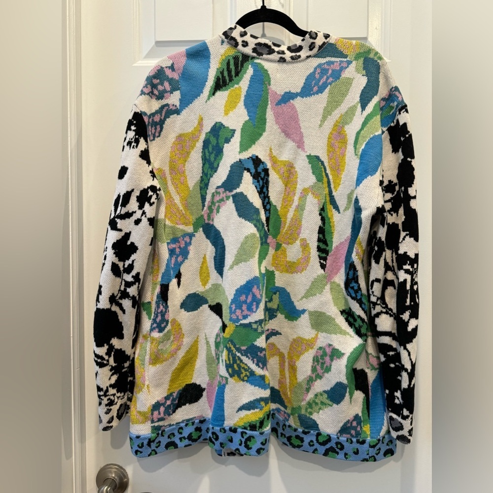 Maeve Savannah Contrast Cardigan Sweater size medium floral leopard - Picture 7 of 7